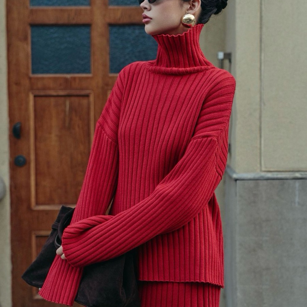NWT Commense XL Red Plain Ribbed Split Sweater Skirt Set Valentine’s Day - Picture 3 of 8